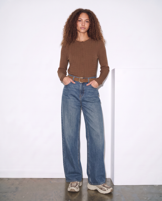 Cardigan a trecce con manica lunga - Marrone tabacco