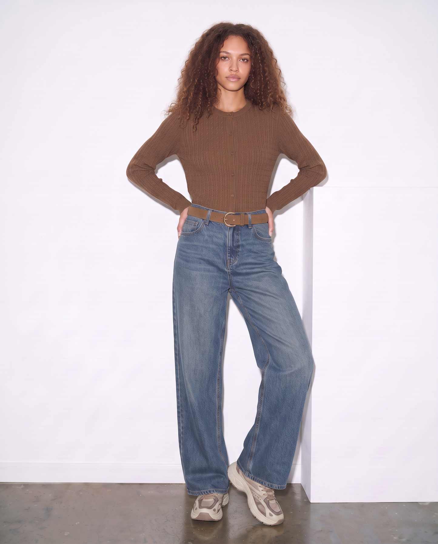 Cardigan a trecce con manica lunga - Marrone tabacco