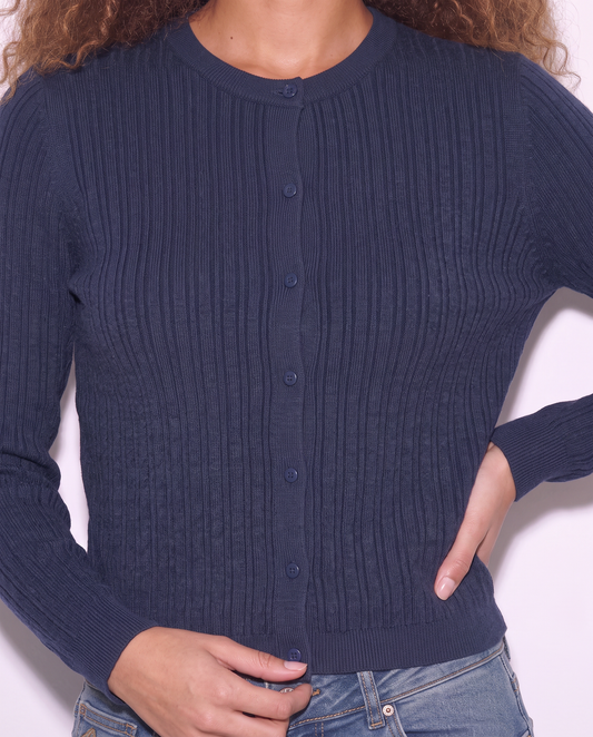 Cardigan a trecce con manica lunga - Verde petrolio