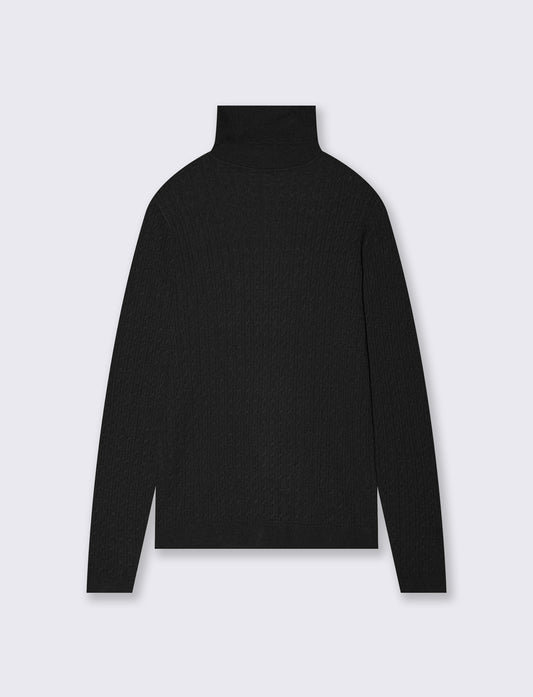 Maglia a trecce con collo alto - Nero