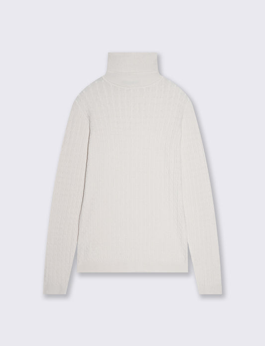Maglia a trecce con collo alto - Avorio