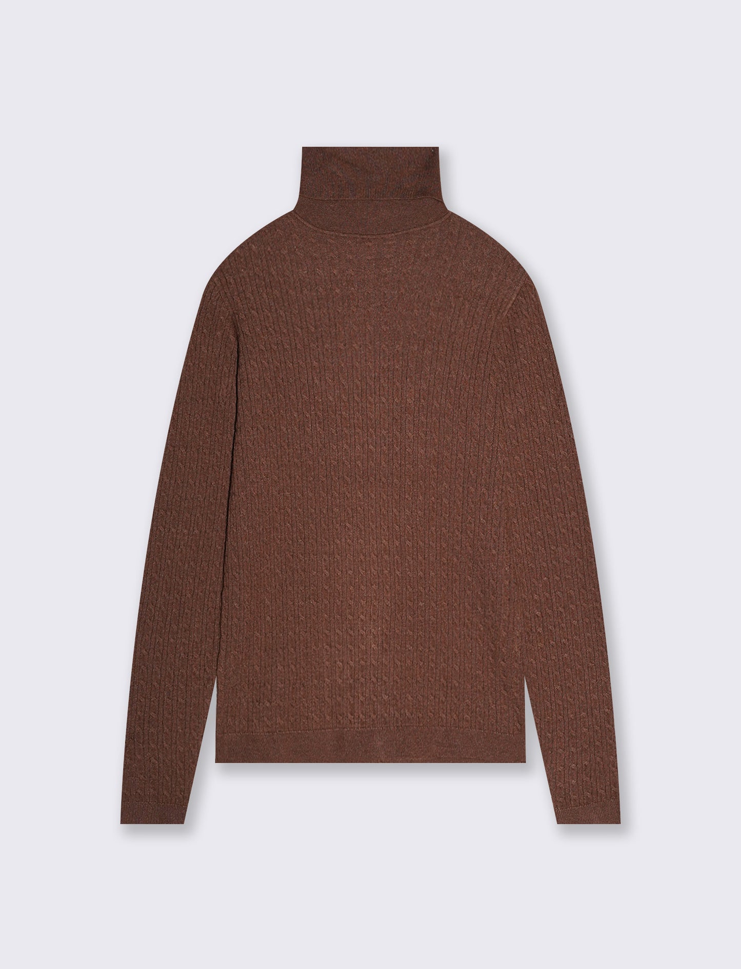Maglia a trecce con collo alto - Marrone tabacco