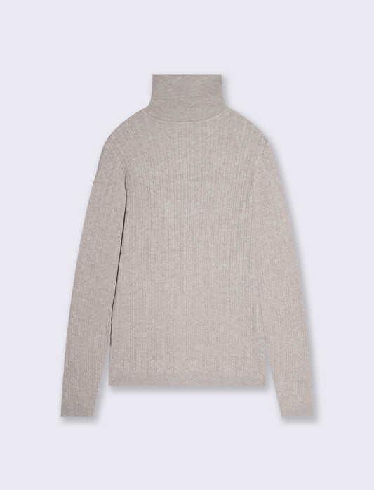 Maglia a trecce con collo alto - Beige grano