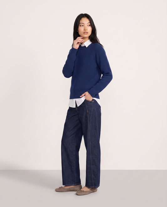 Long Sleeve Versatile Crew Neck Sweater - Blue
