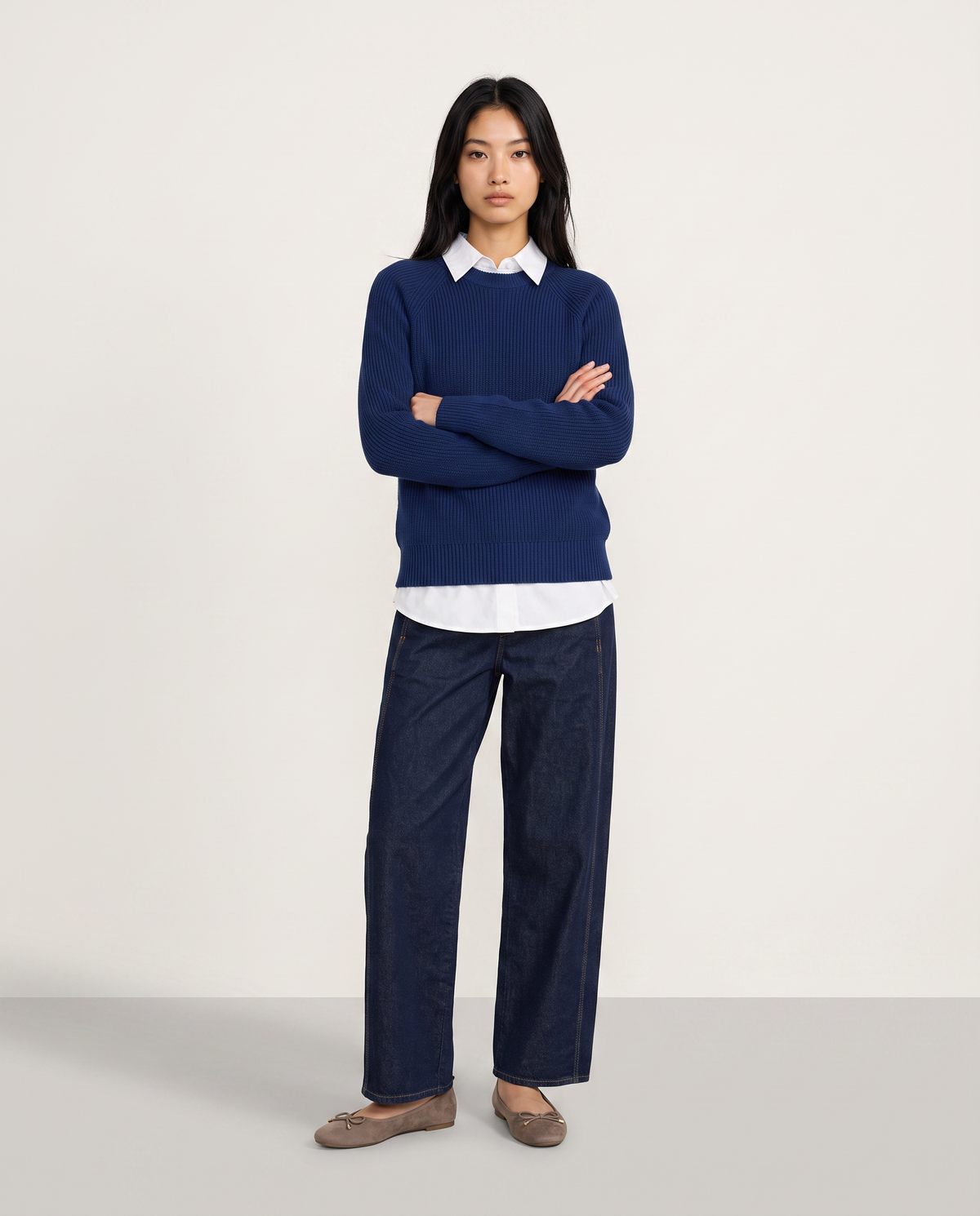 Maglia manica lunga girocollo versatile - Bluette