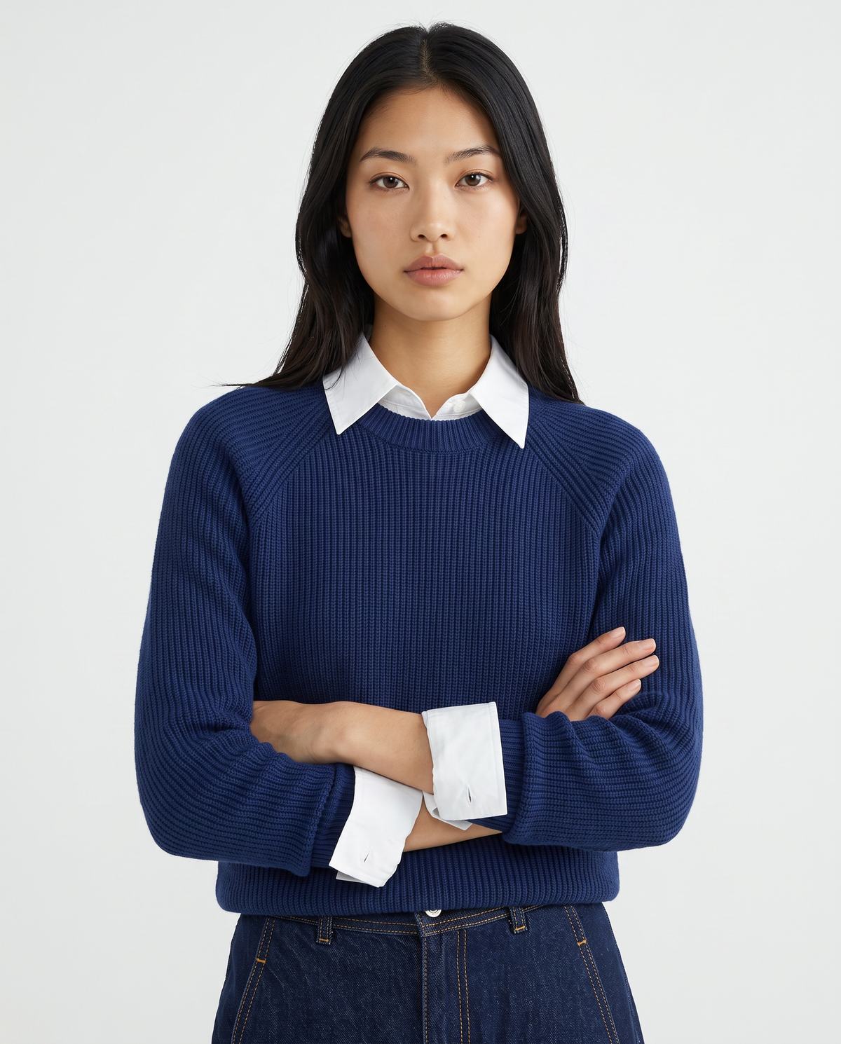 Maglia manica lunga girocollo versatile - Bluette