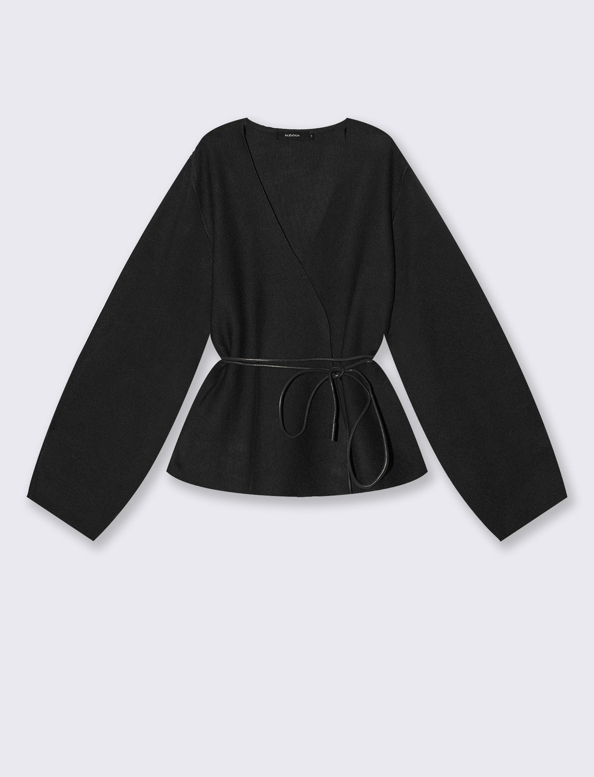 Crossed open cardigan with belt - Black