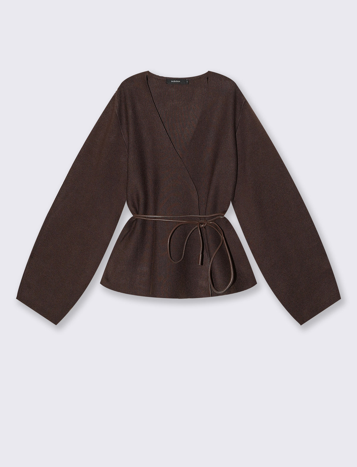 Crossed open cardigan with belt - Brown