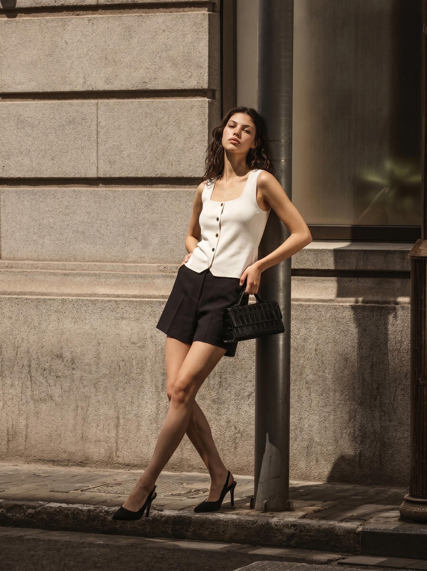 Top scollo quadrato con 5 bottoni - Bianco latte