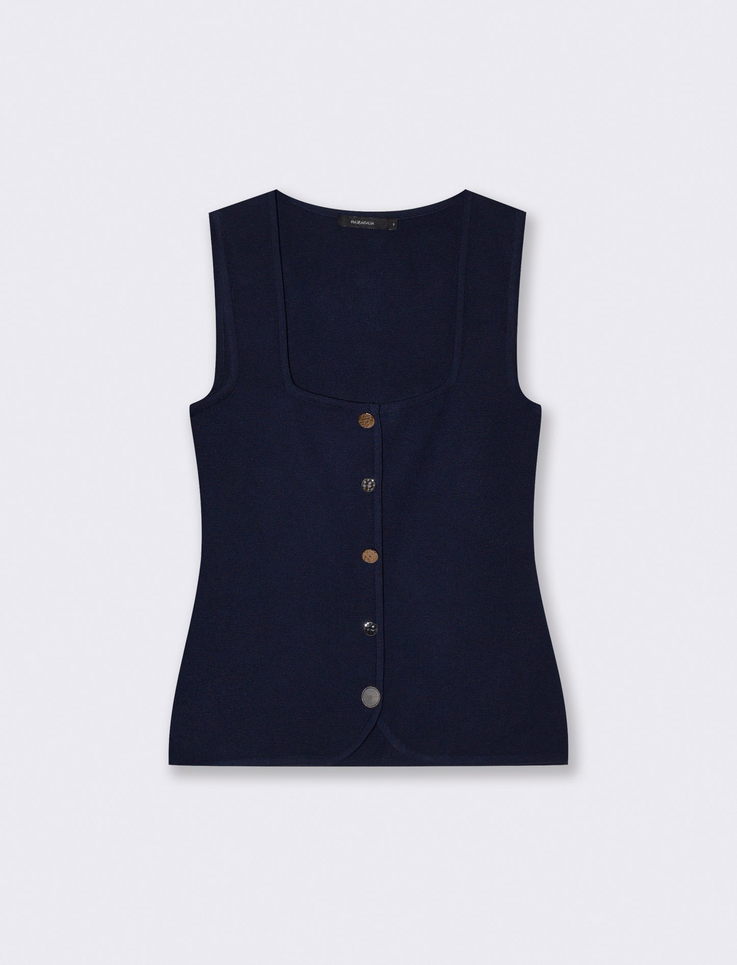 Top scollo quadrato con 5 bottoni - Blu