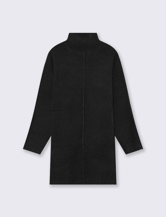 Short knit dress with high collar - Black