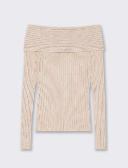 Long sleeve boat neck top - Beige
