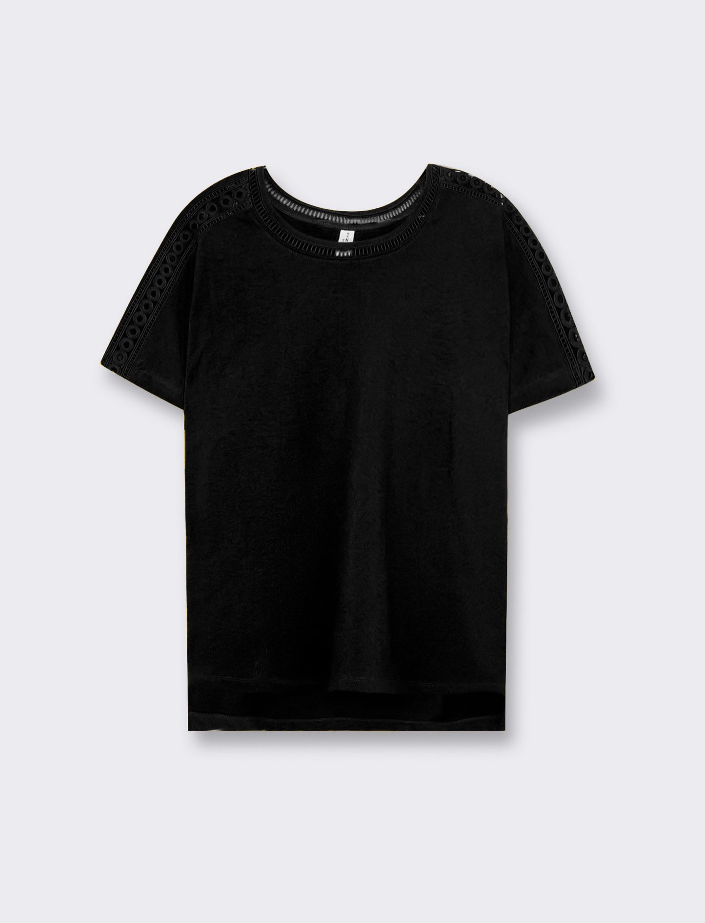 "T-shirt in cotone, manica pipistrello e spacchetti al fondo - Nero