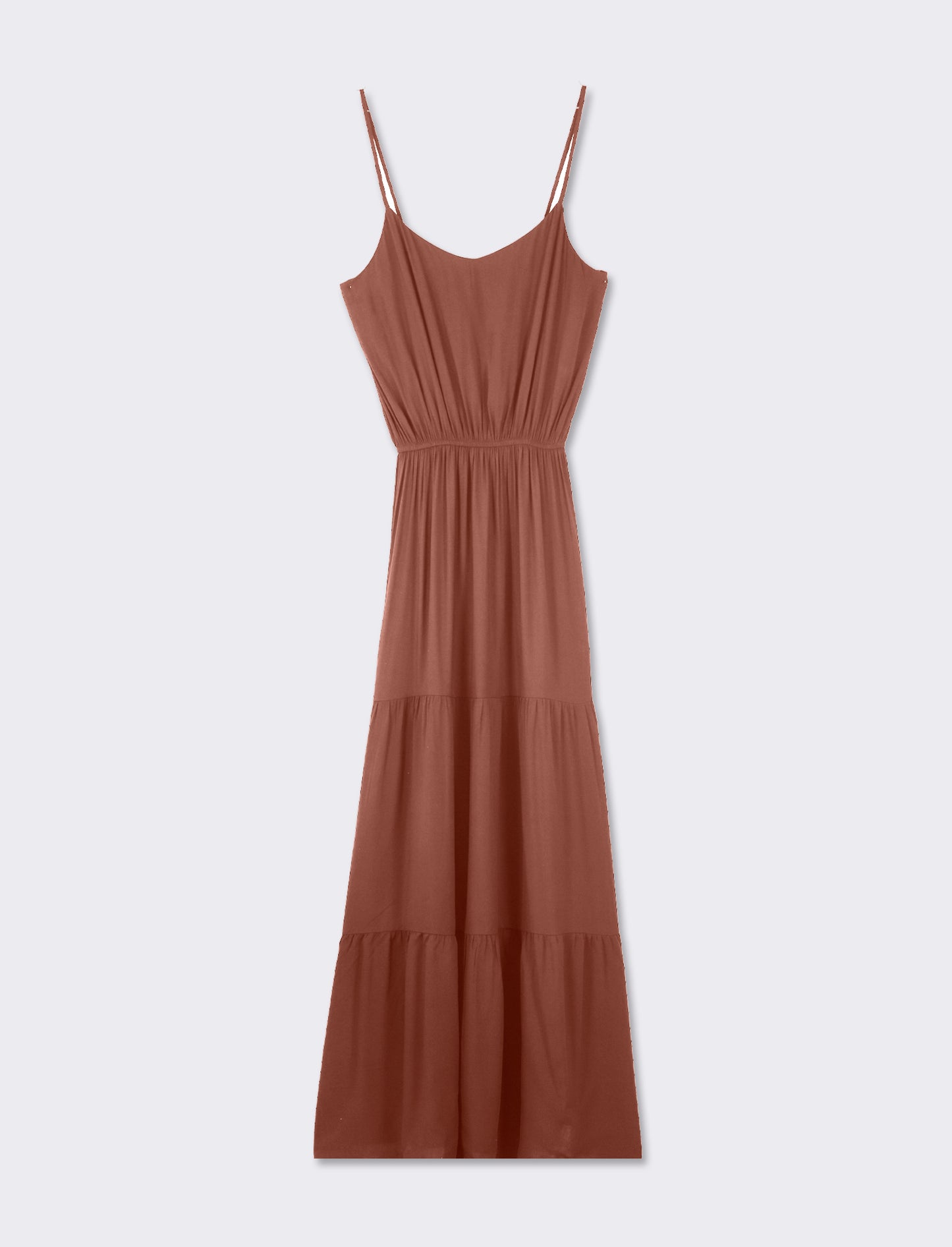 Short Strappy Dress with Wide Bottom Ruffle - Brown