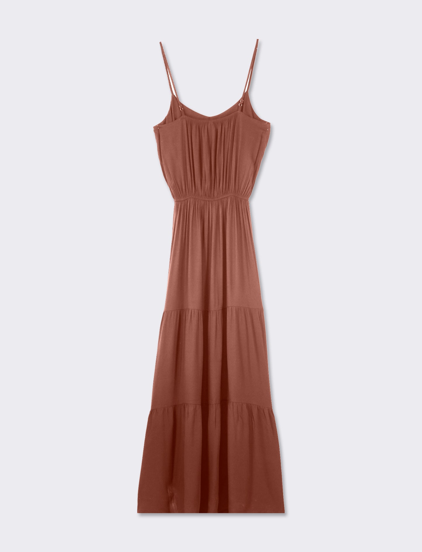 Short Strappy Dress with Wide Bottom Ruffle - Brown