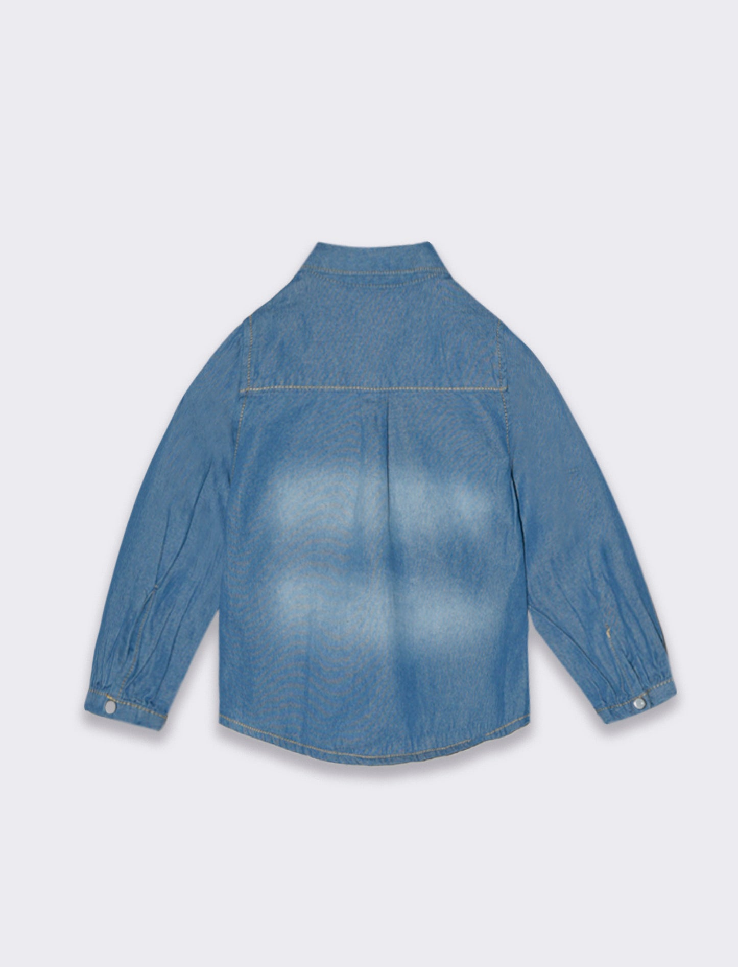 Denim Baby Shirt with Long Sleeves and Appliques - Blue