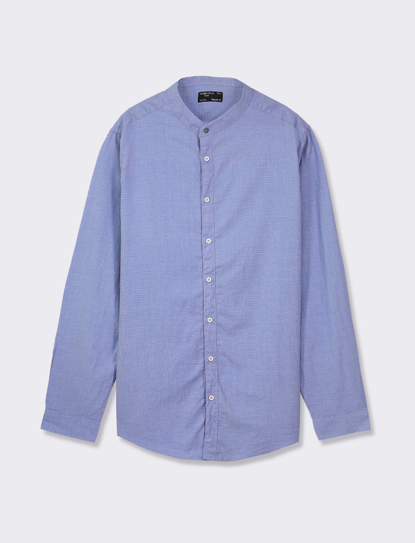 Pure Cotton Dobby Slim Fit Korean Collar Long Sleeve Shirt - Sky blue