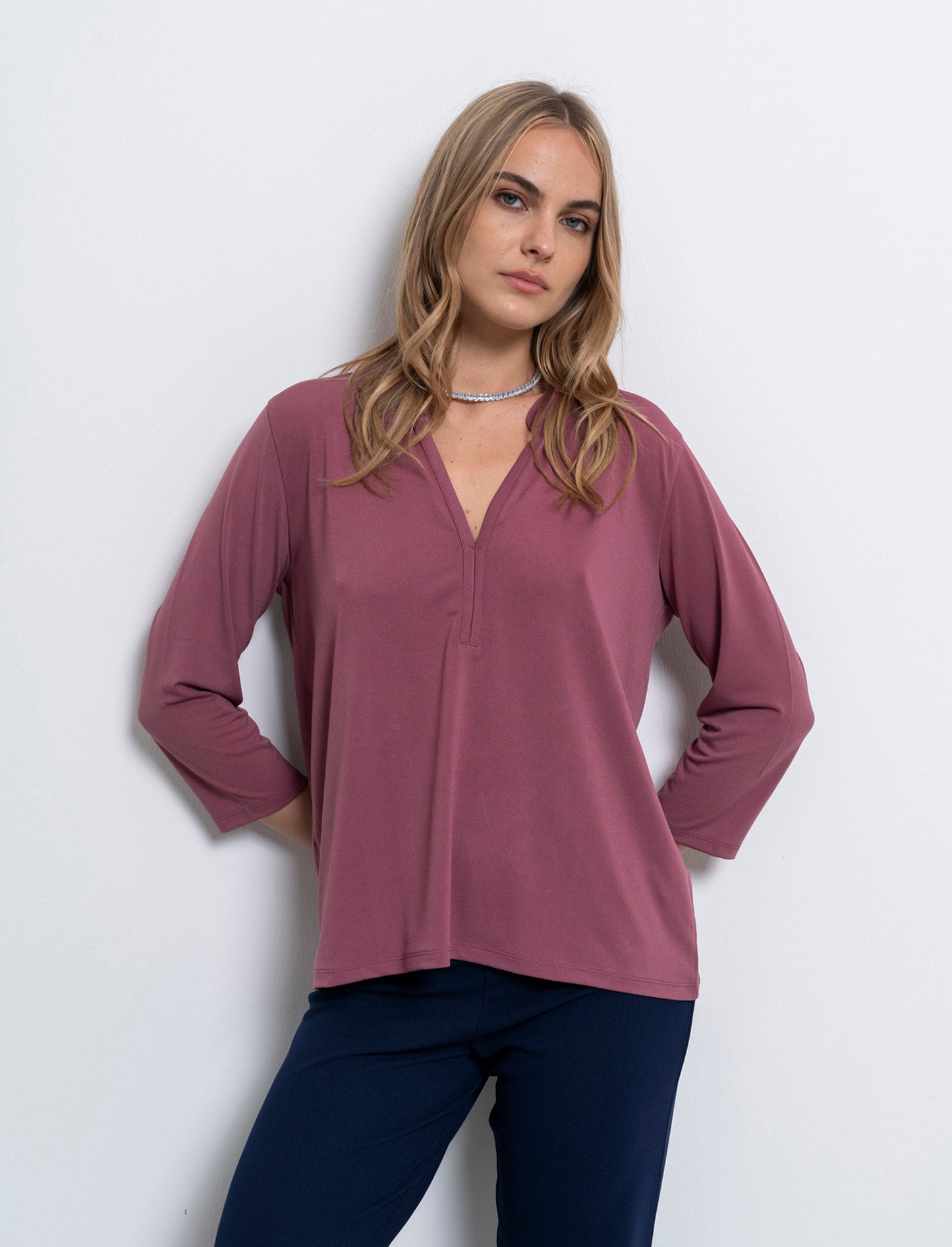 T-shirt manica 3/4 da donna - Rosa cipolla