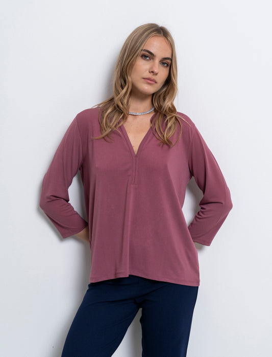 T-shirt manica 3/4 da donna - Rosa cipolla