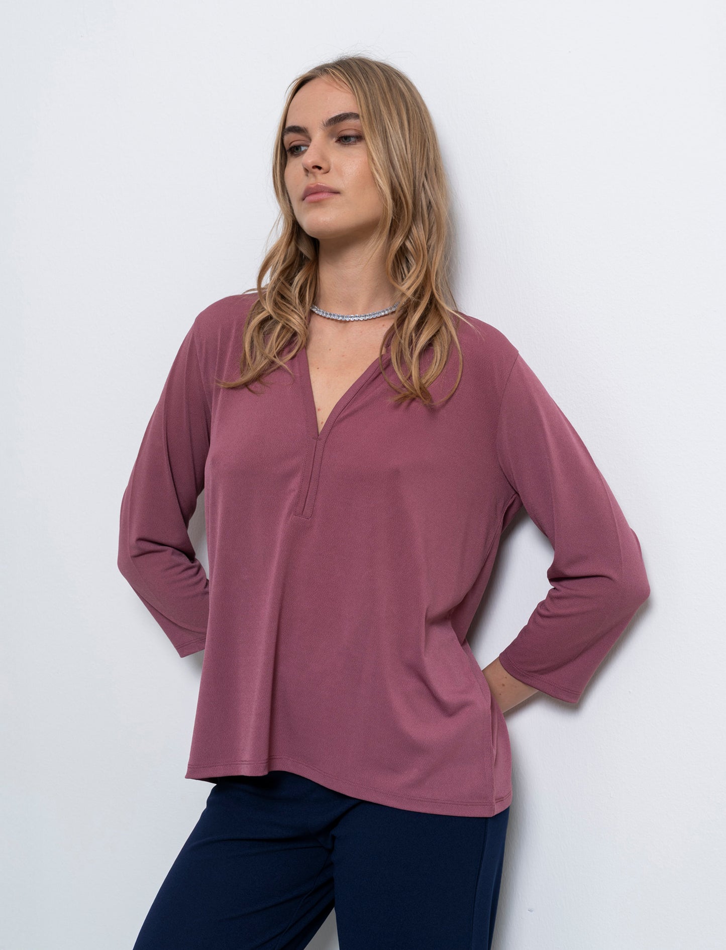 T-shirt manica 3/4 da donna - Rosa cipolla