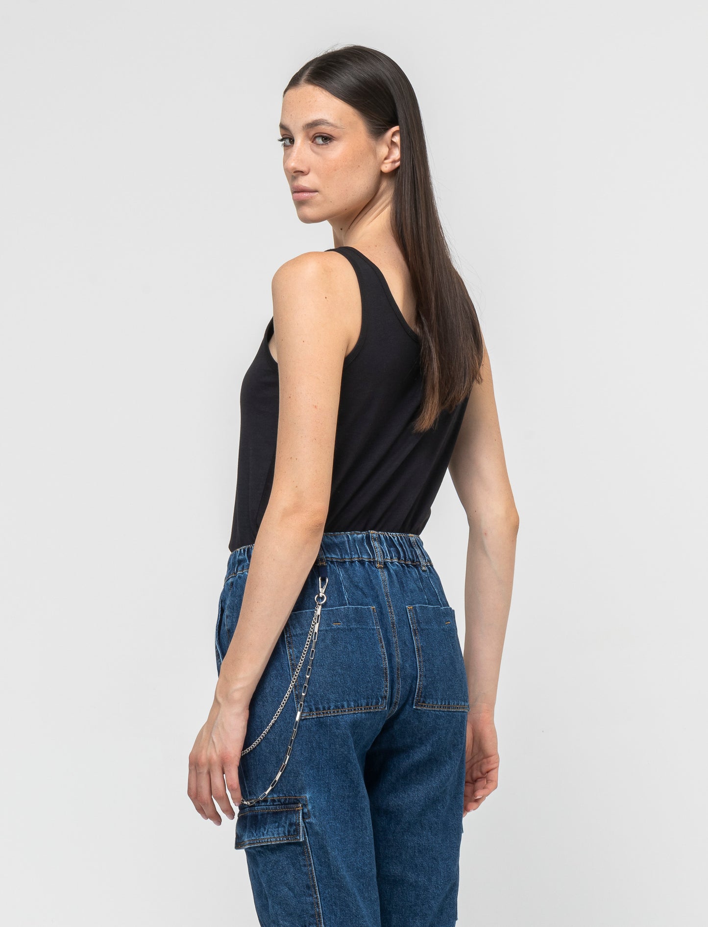 Top in Rib with Side Drawstring Detail Slim Fit - Black