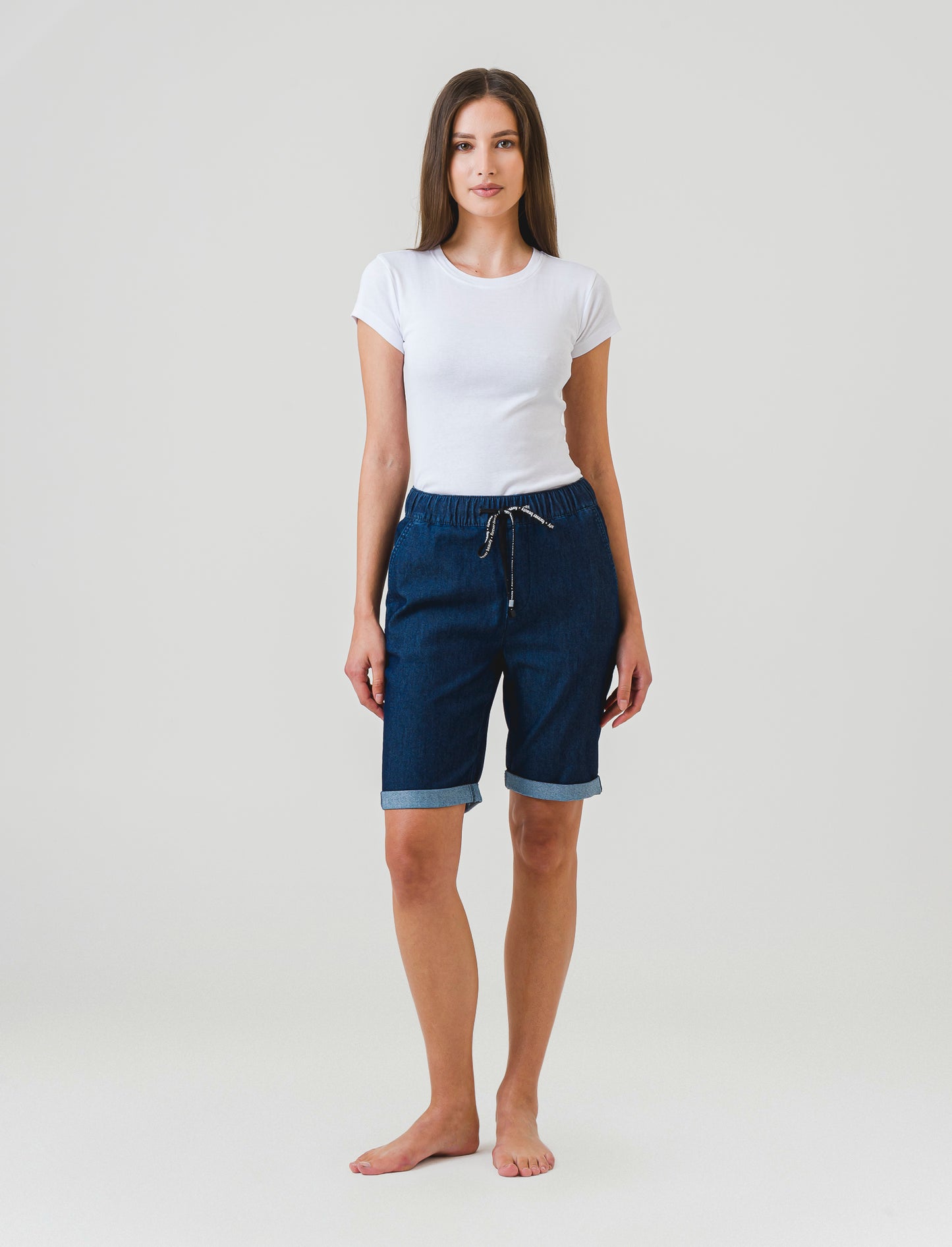 Palazzo Fit Elastic Waist Cotton Pants with Contrast Drawstring - Blue