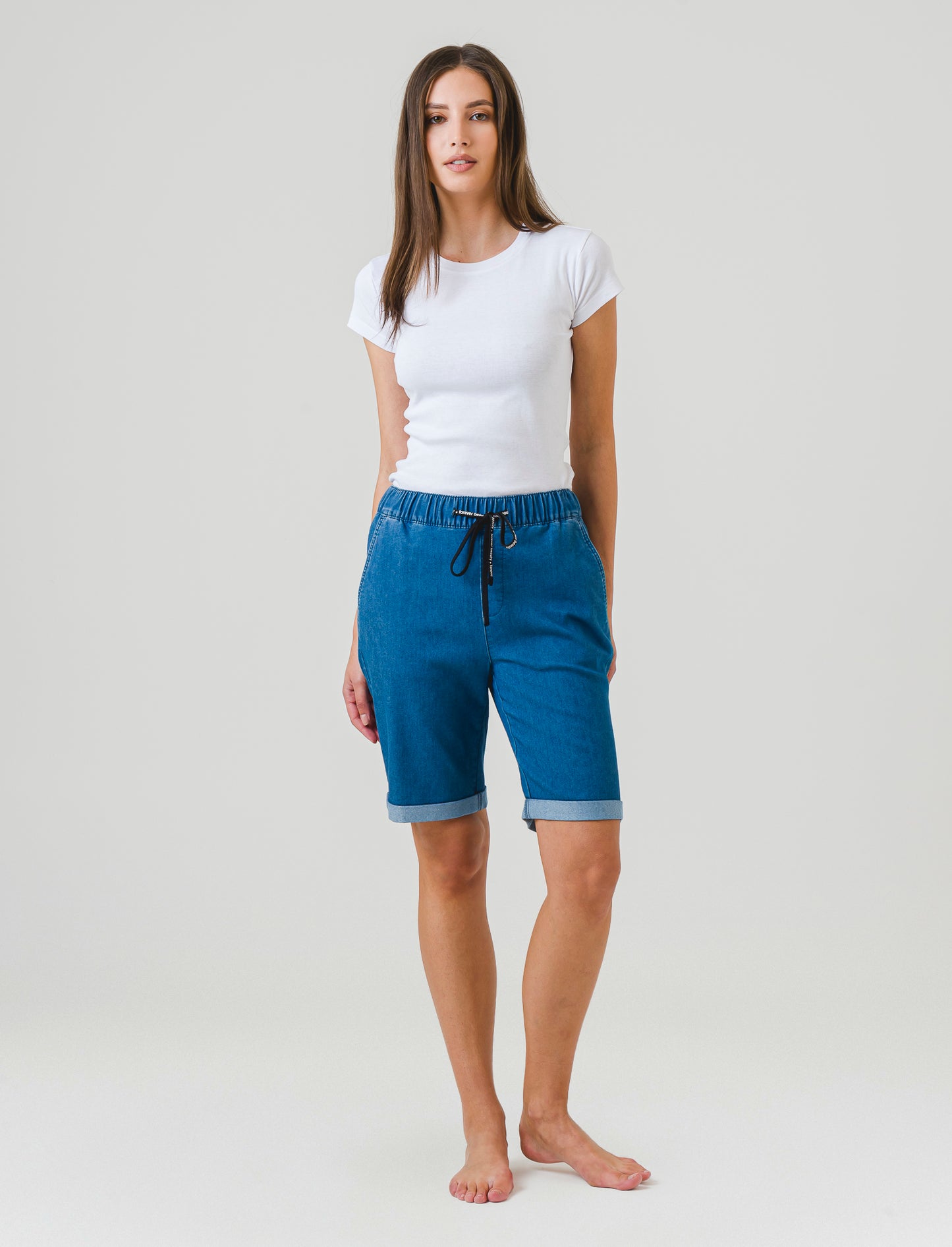 Palazzo Fit Elastic Waist Cotton Pants with Contrast Drawstring - Blue