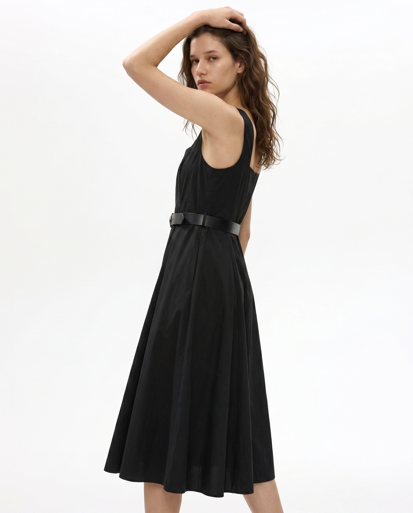 Midi Dress with Waist Belt - Black