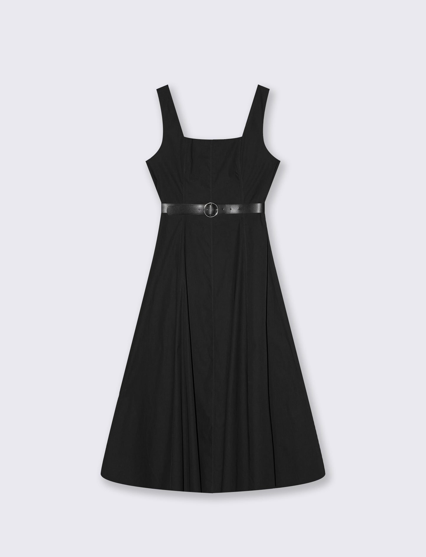 Midi Dress with Waist Belt - Black