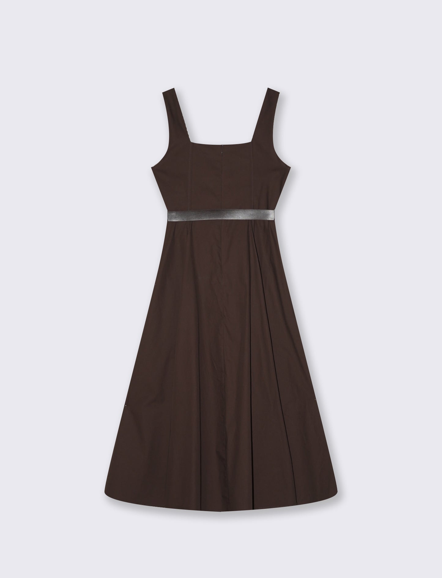 Midi Dress with Waist Belt - Brown