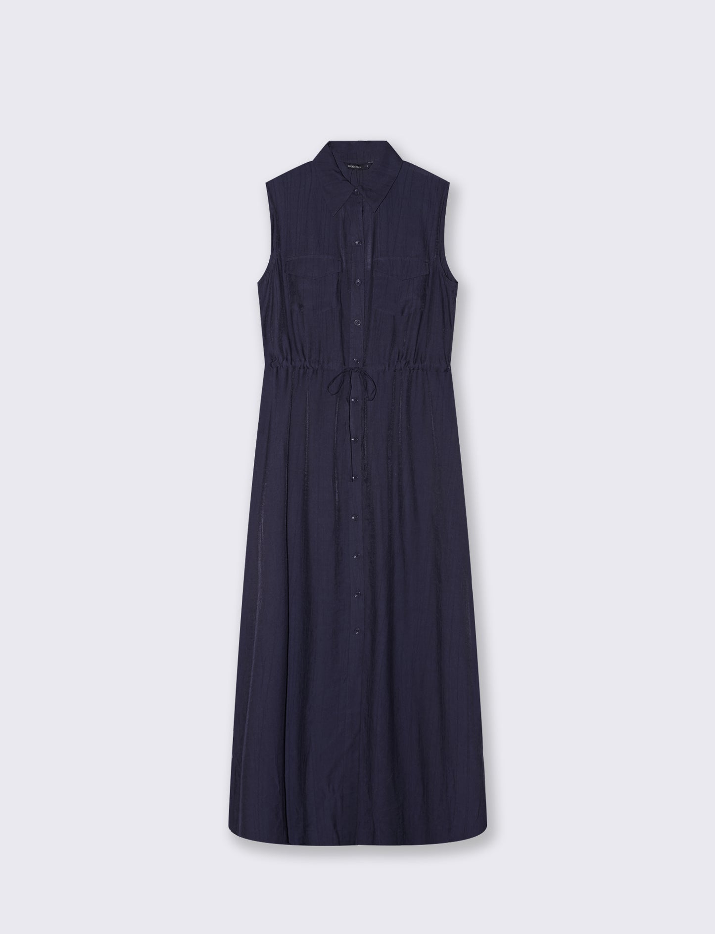 Long dress with buttons and drawstring waist - Blue