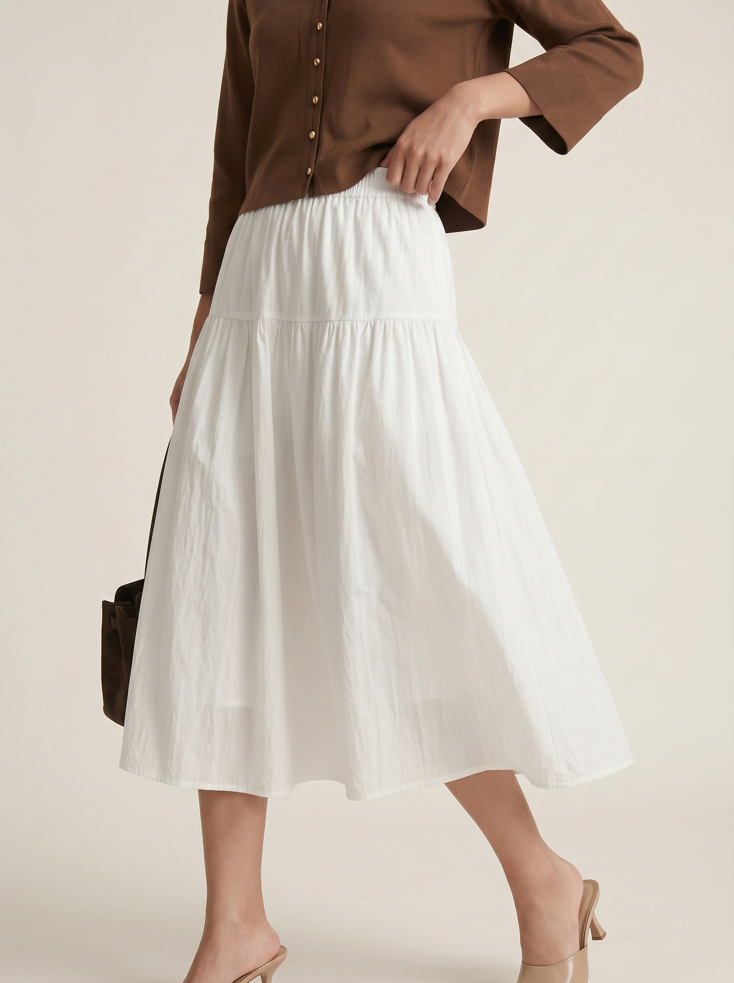 Gonna lunga in cotone con coulisse - Avorio