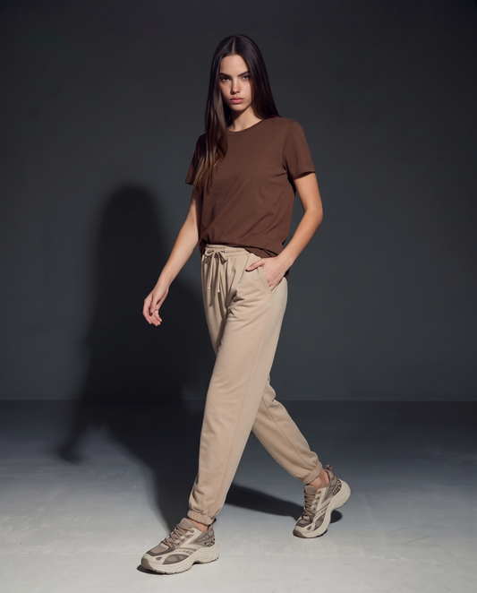 T-Shirt Basic in Cotone - Marrone cioccolato