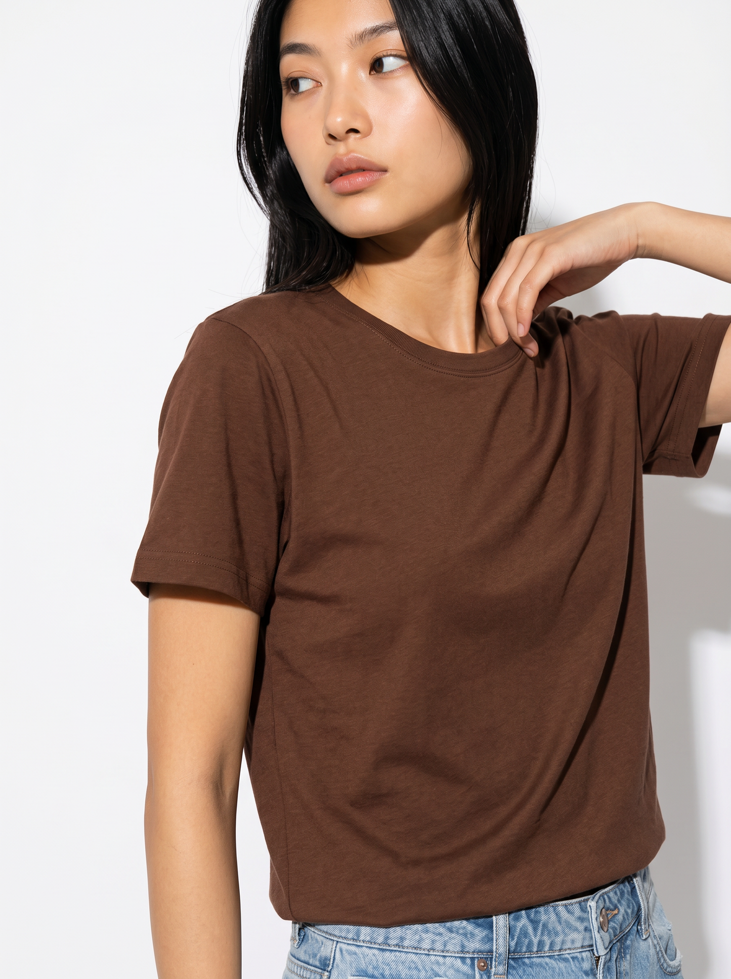 T-Shirt Basic in Cotone - Marrone cioccolato