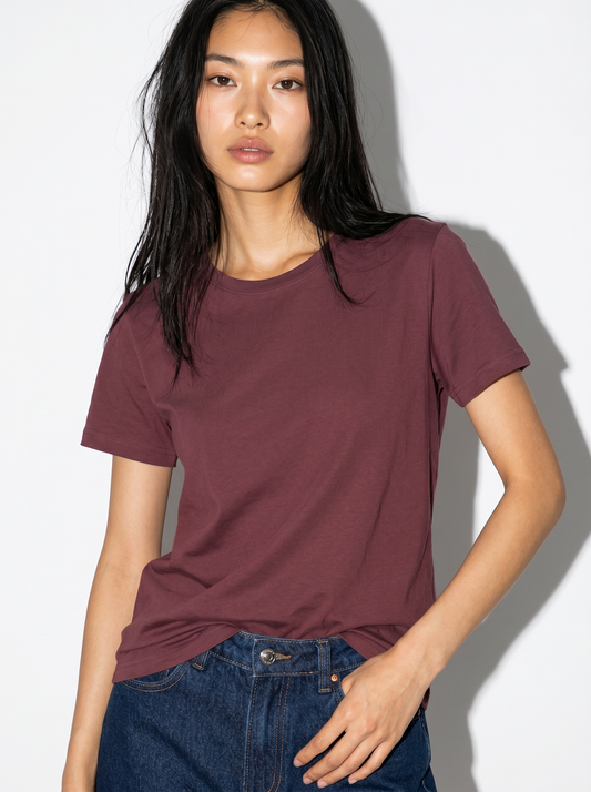 T-Shirt Basic in Cotone - Rosso amarena