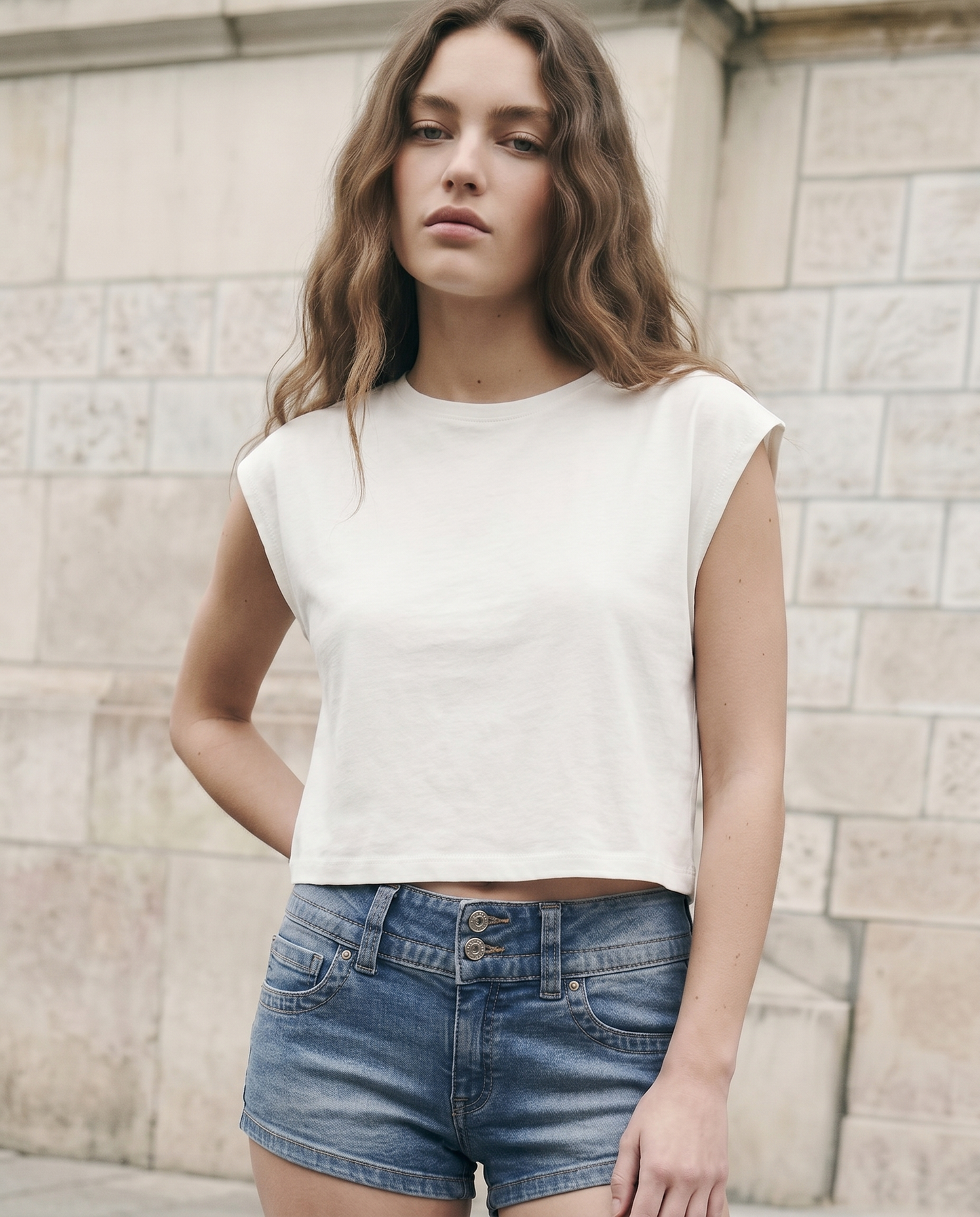 Cropped Basic Cotton T-Shirt - White
