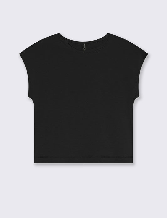 T-Shirt Cropped e Basica in Cotone - Nero