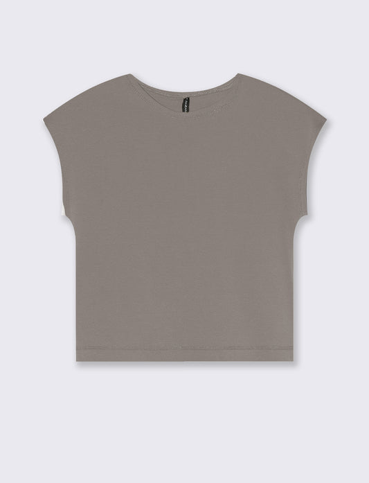 T-Shirt Cropped e Basica in Cotone - Grigio