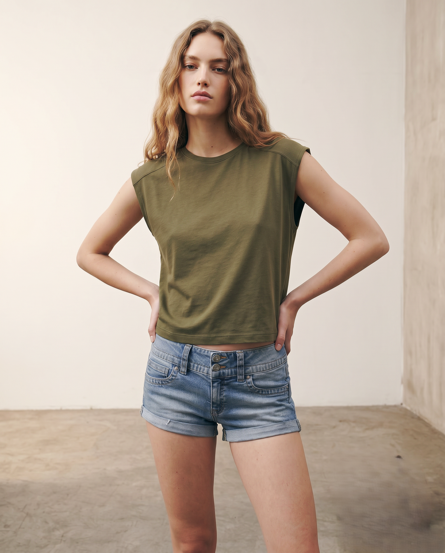 Cropped Basic Cotton T-Shirt - Green