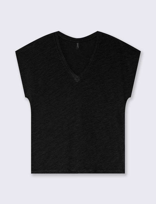 Basic Cotton V-Neck T-Shirt - Black