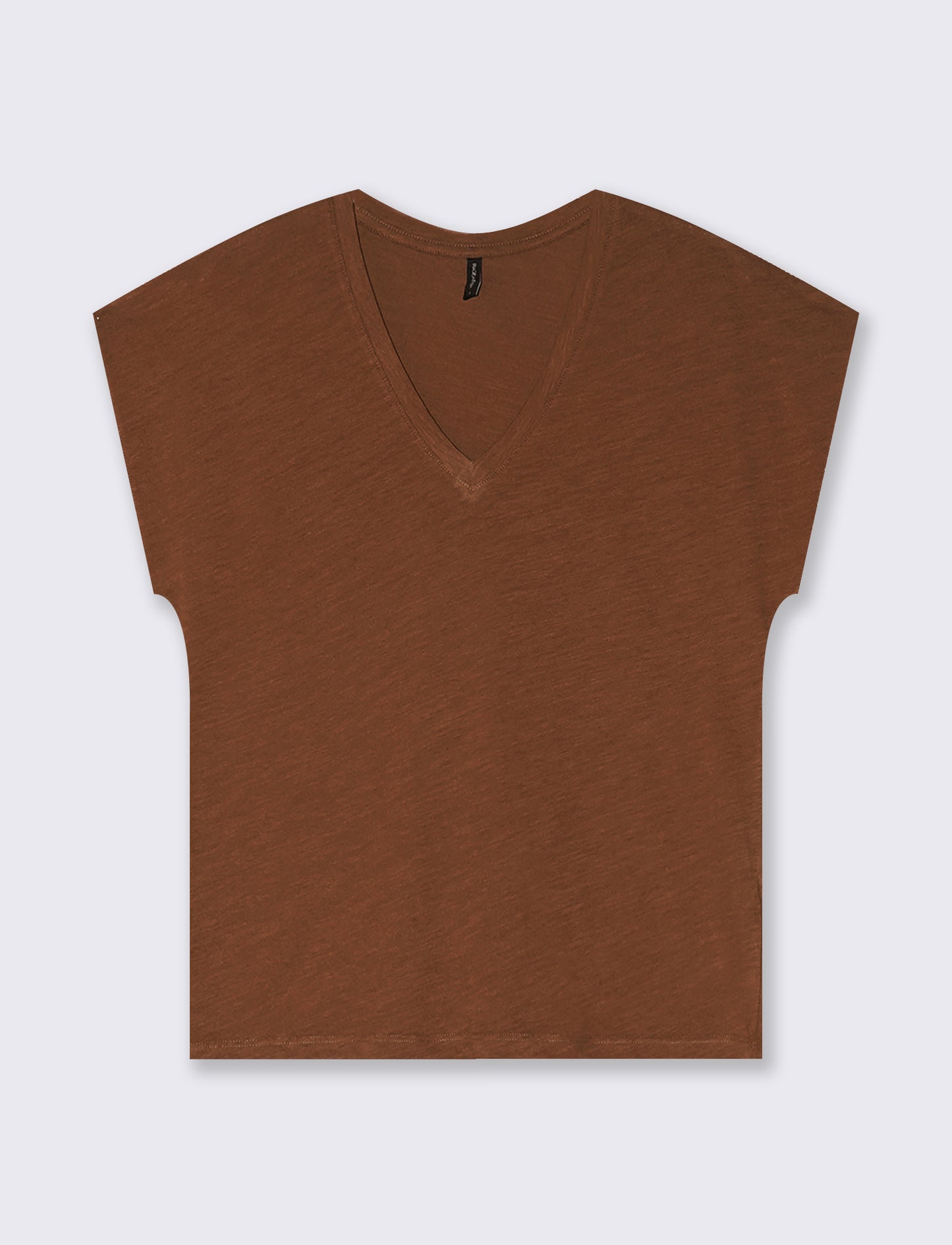 Basic Cotton V-Neck T-Shirt - Brown