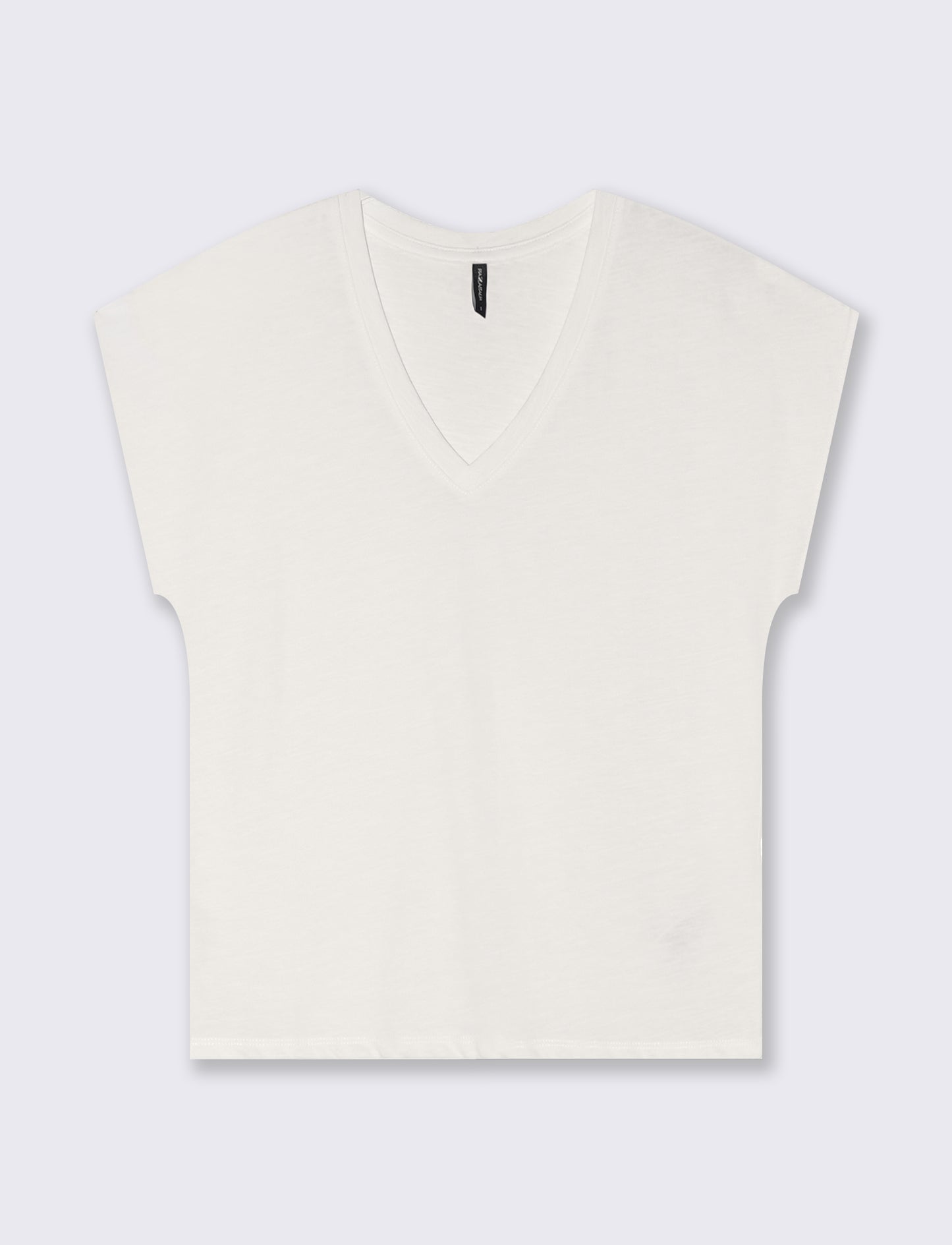 T-Shirt Basica in Cotone con Scollo a V - Avorio
