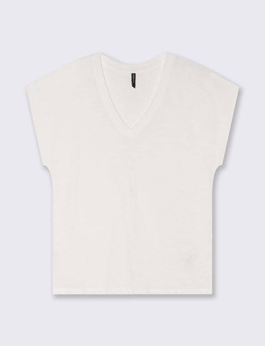 Basic Cotton V-Neck T-Shirt - Beige
