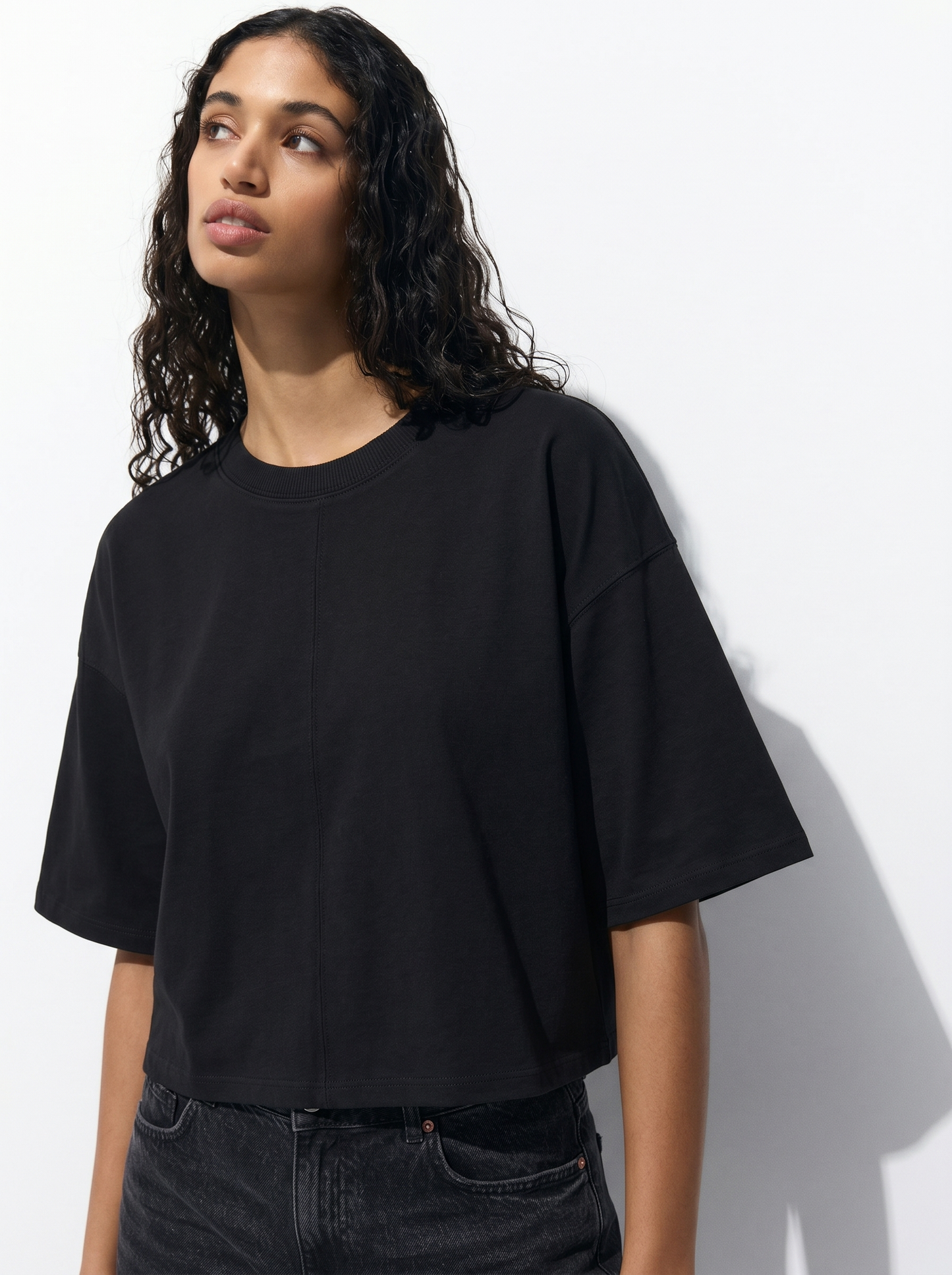 T-Shirt Crop in Cotone - Nero