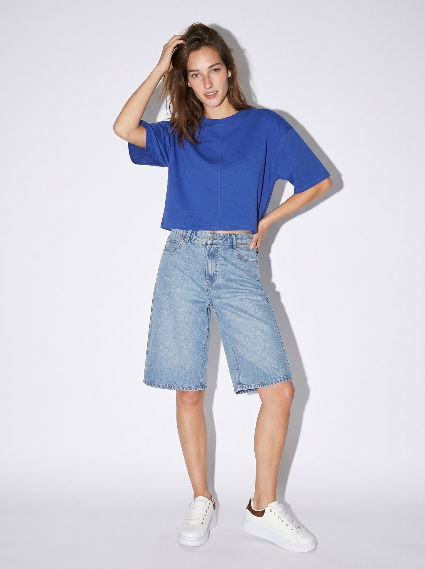 T-Shirt Crop in Cotone - Royal