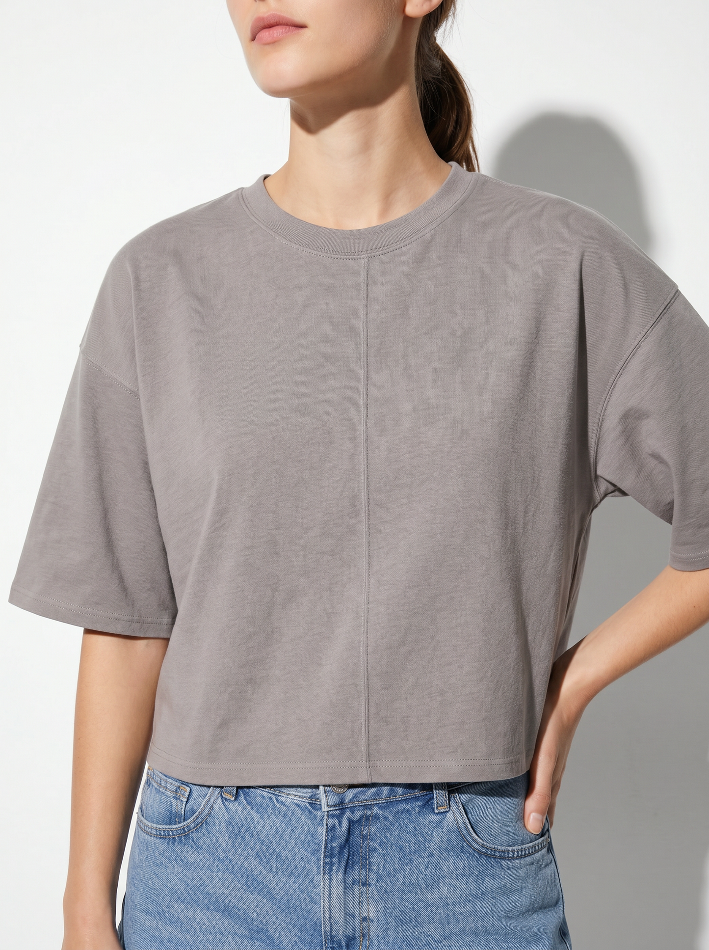 T-Shirt Crop in Cotone - Grigio