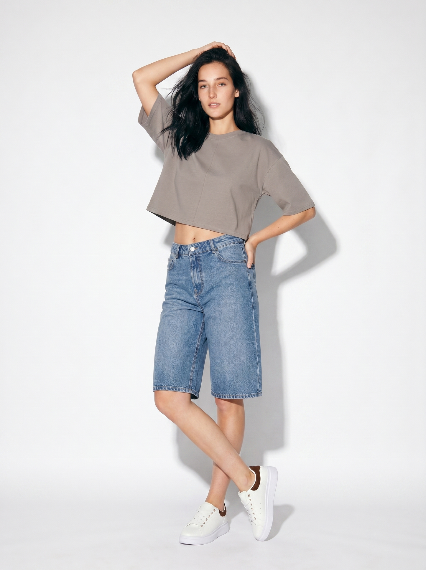 T-Shirt Crop in Cotone - Grigio