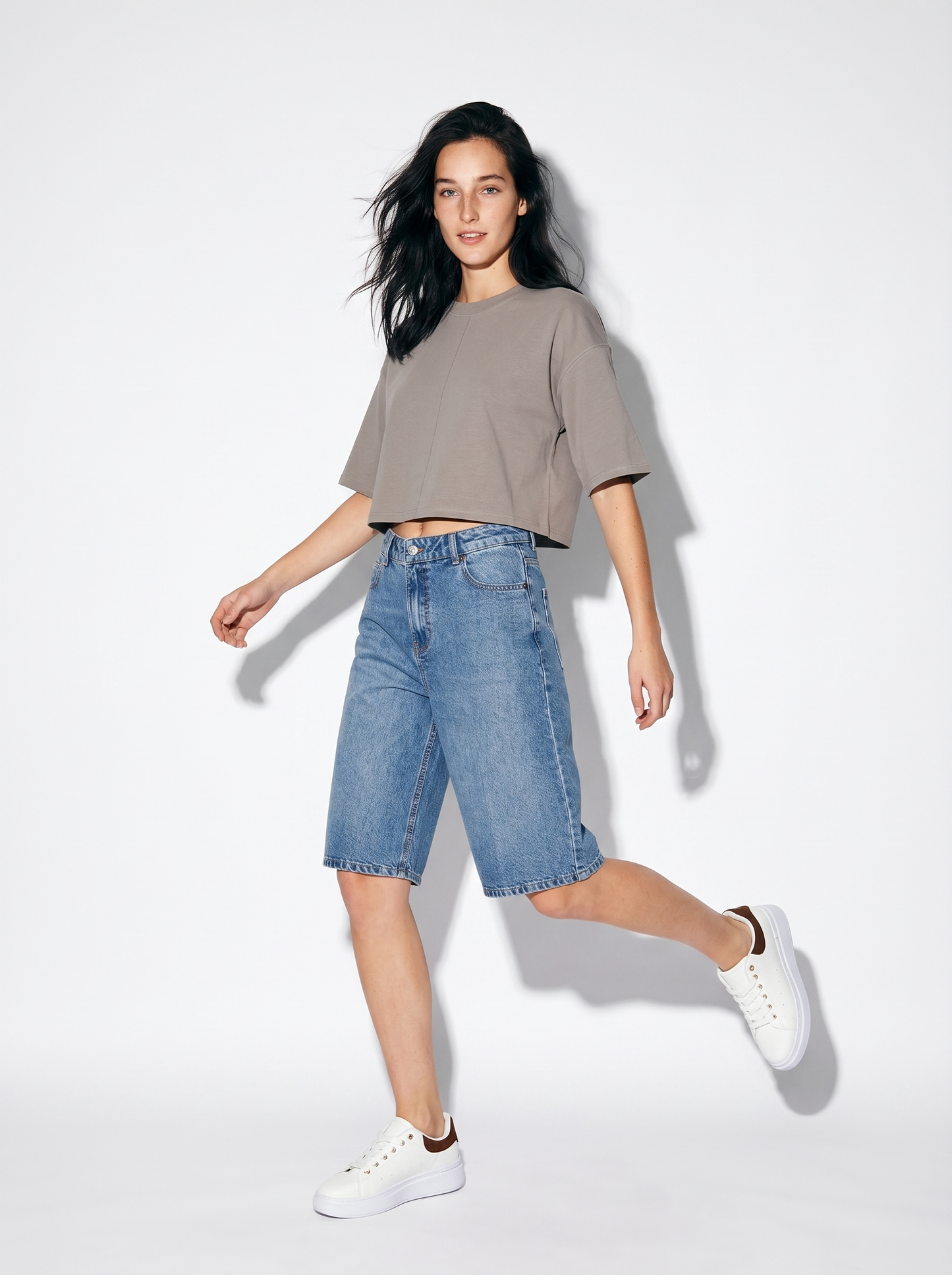 T-Shirt Crop in Cotone - Grigio