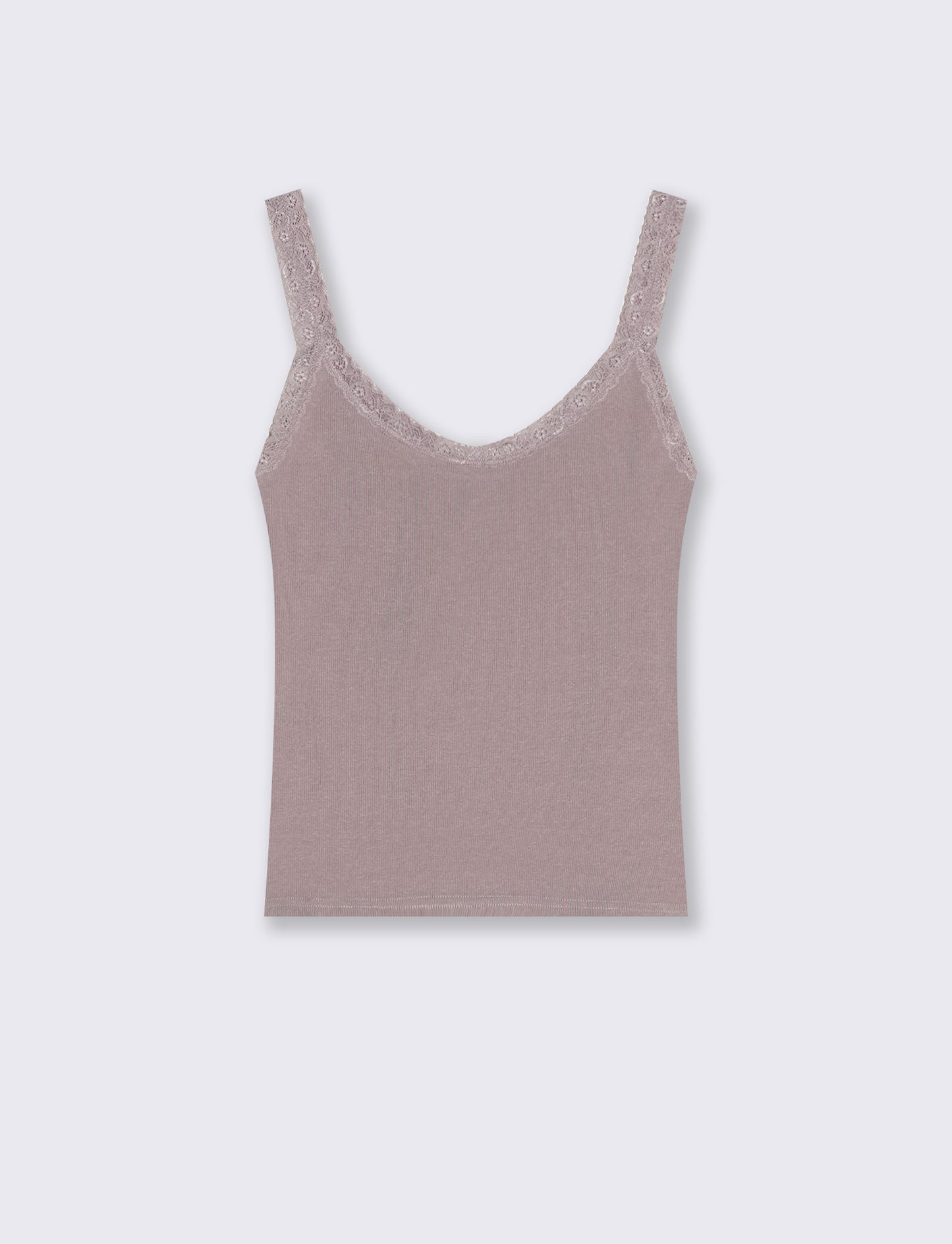 Top giromanica a costine con pizzo - Viola glicine