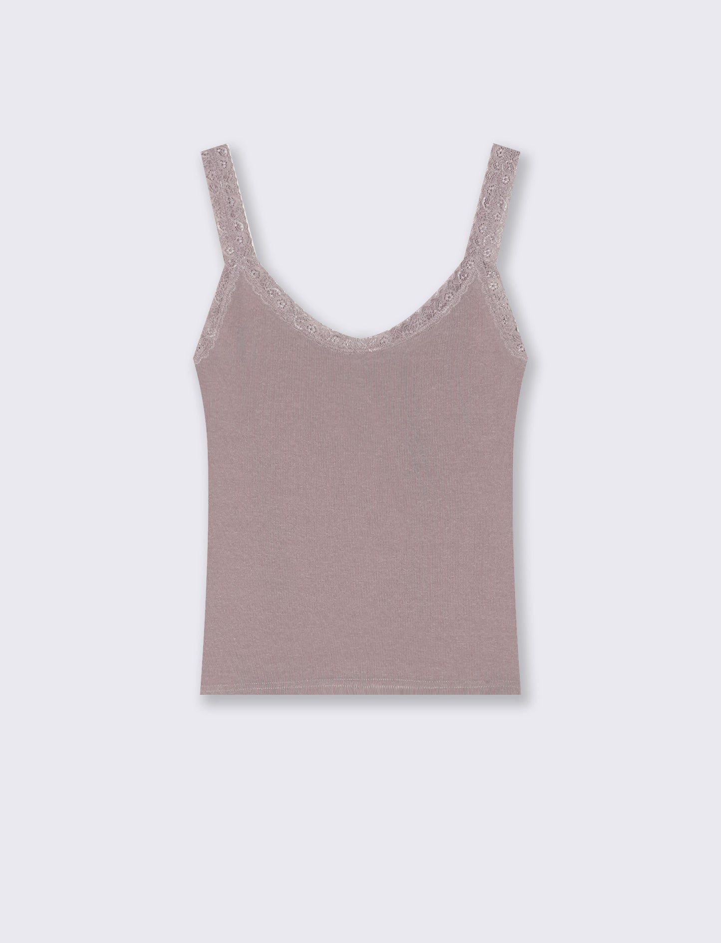 Top giromanica a costine con pizzo - Viola glicine